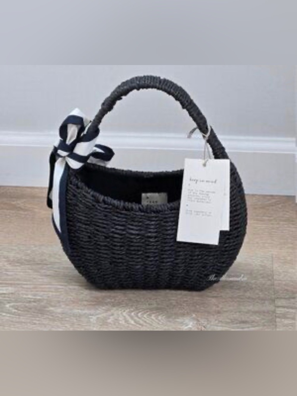 A New Day Black Woven Mini Bag Bow‎ Detail Top Handle Purse NWT in bag